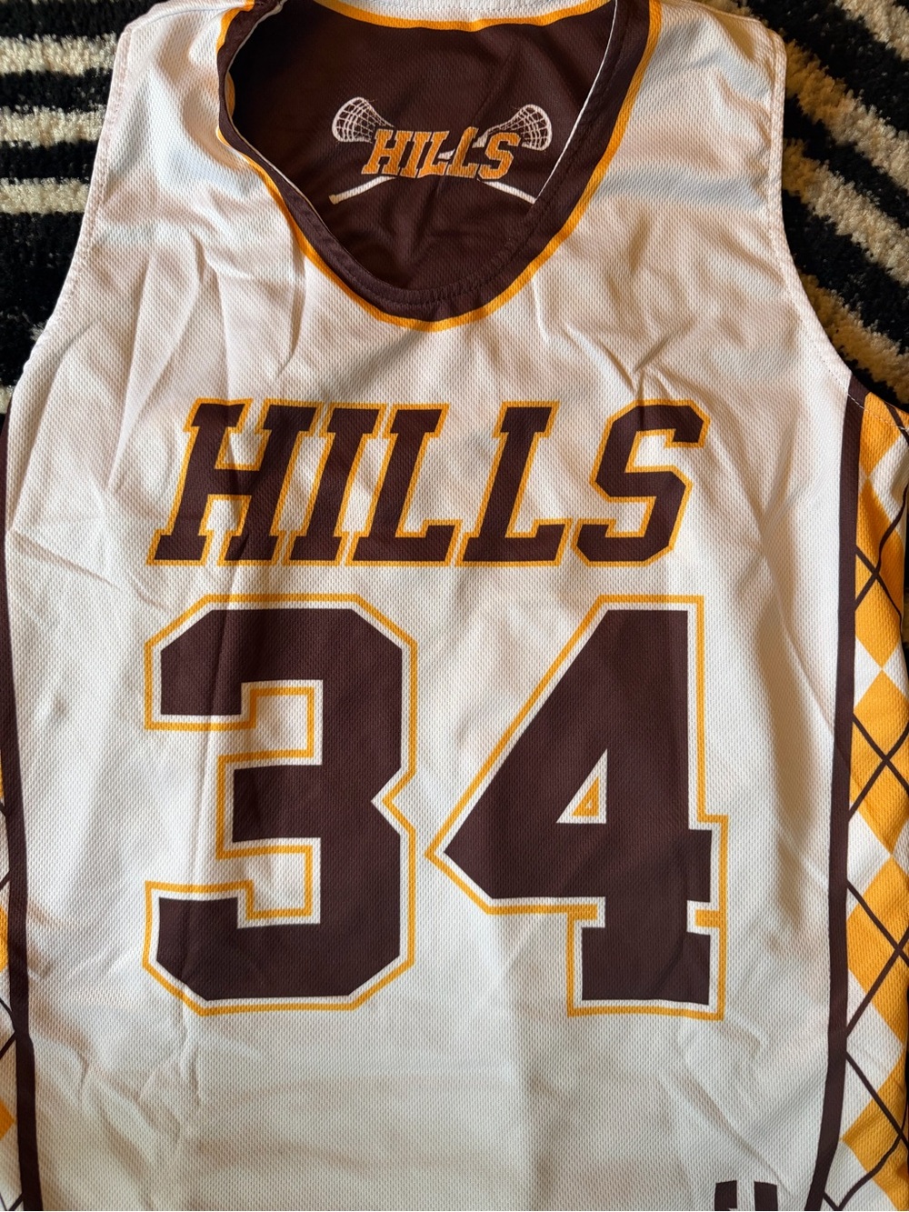 Kids' White & Brown REVERSIBLE Lacrosse Jersey - #34